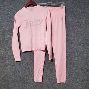 Juicy Couture Set Womens Large Pink Rhinestone Sleepwear Stretch Comfy Girl Cute